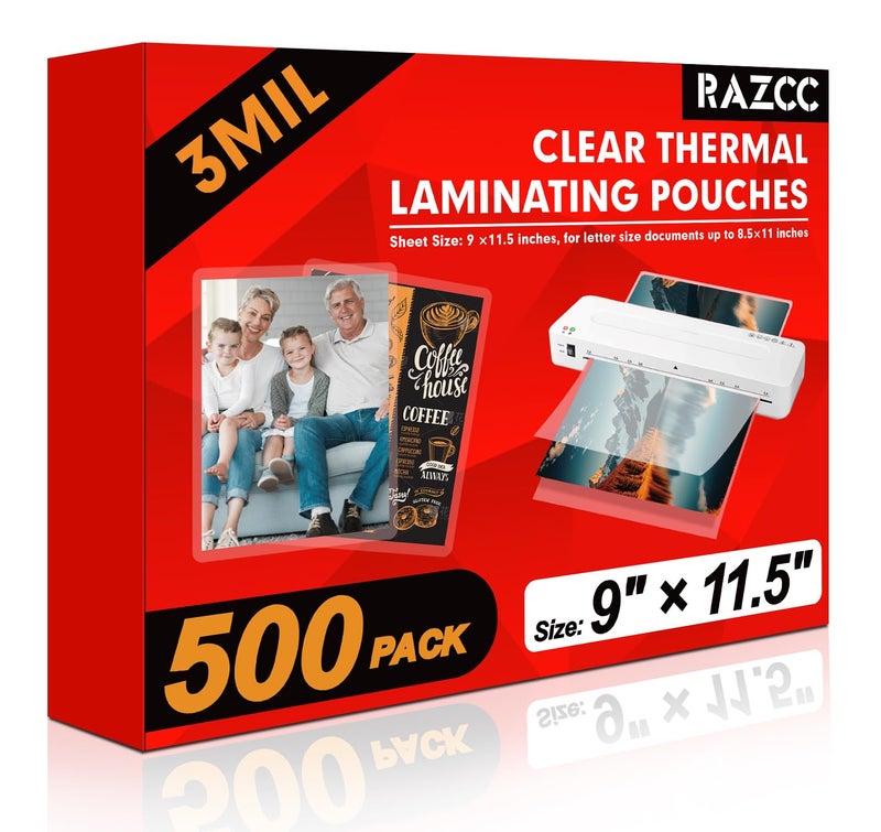 RAZCC Laminating Sheets, 500 Pack Clear Thermal Laminating Plastic Paper Laminator Sheets, 9 x 11.5-Inch, 3mil, Ideal Office or School Supplies - Image 1