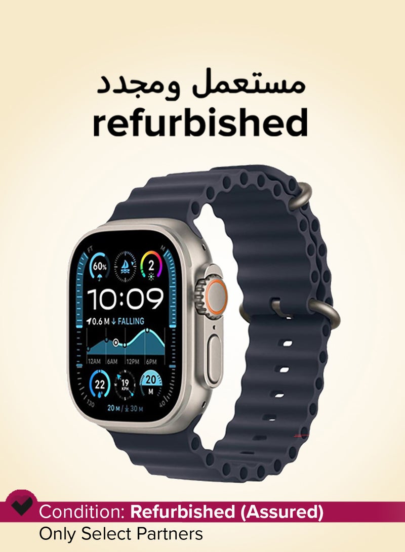 ابل  مجدد - ساعة ألترا GPS + خلوية 49 مم ساعة ذكية مع علبة تيتانيوم طبيعية متينة وحزام بحري أزرق - Image 1
