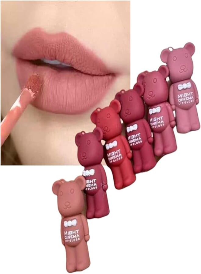 Teddy Bear Lip Gloss Lipstick Matte Long Hold Moisturizing Mini Portable