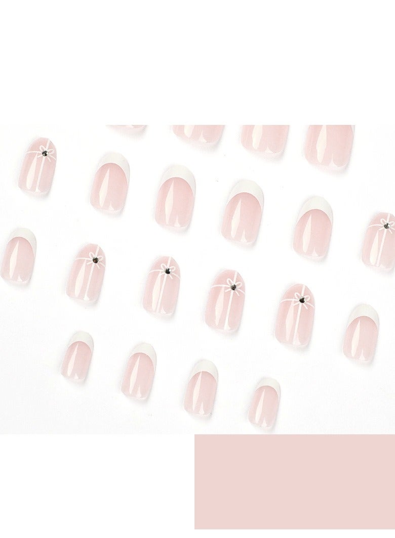 جوسكوين أظافر لاصقة، مجموعة من 24 قطعة لأظافر مصممة بأسلوب بسيط وفرنسي وزهري بتدرج وردي وأزهار، مع بعض الأحجار الصغيرة أو الزينة لأناقة سهلة ومظهر راقٍ، أظافر أكريليك مع مجموعة غراء. - Image 2