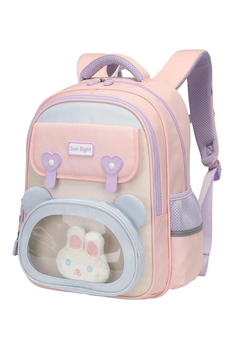SUN EIGHT Premium 15.5-inch Light Weight School Backpack Water Resistant Polyester Kid’s Daypack for Girls, SE22260, Pink - Image 1