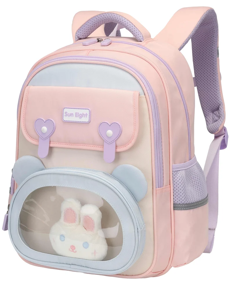 Sun Eight Premium 15.5-inch Light Weight School Backpack Water Resistant Polyester Kidâ€™s Daypack for Girls, SE22260, Pink