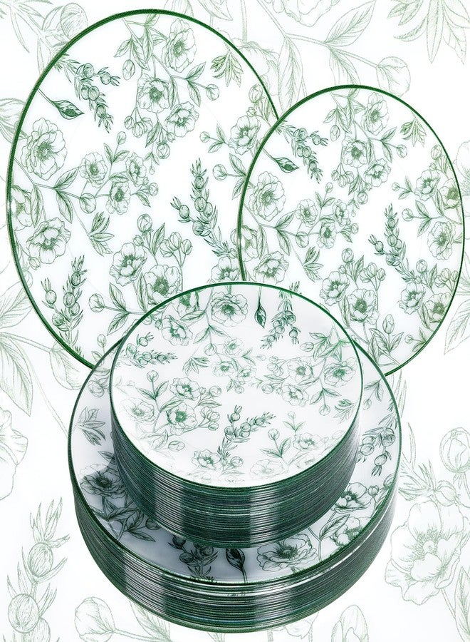Joyido 60PCS Green Floral Plastic Plates - Elegant Floral Disposable Plates - Heavy Duty Decorative Plate Sets Include 30 Dinner & 30 Dessert Plate for Wedding & Party & Spring - Image 1