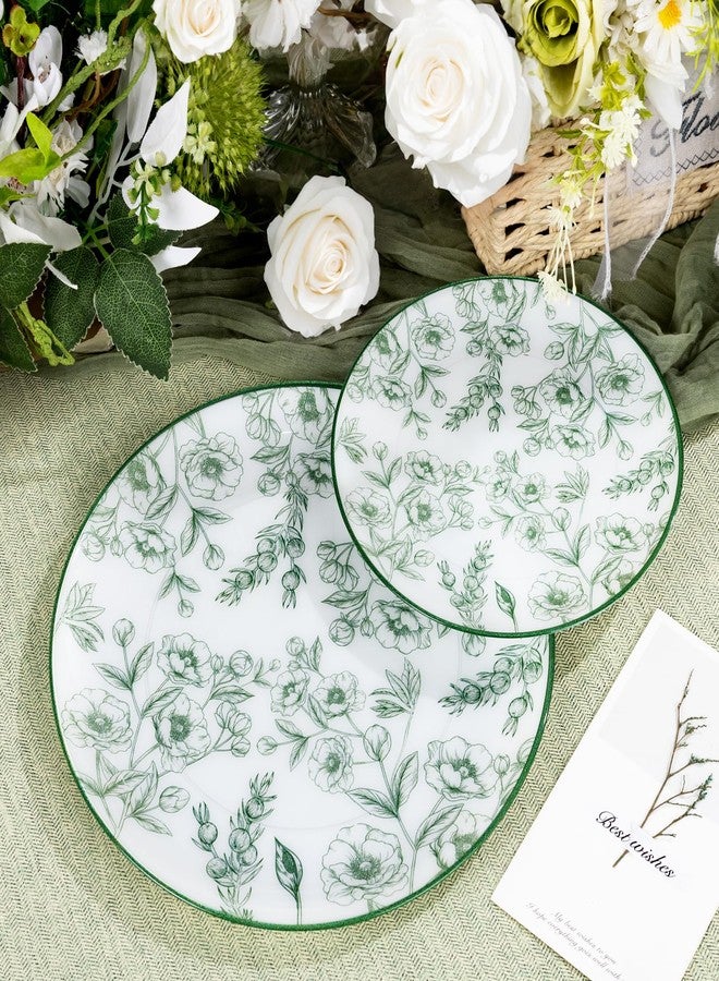 Joyido 60PCS Green Floral Plastic Plates - Elegant Floral Disposable Plates - Heavy Duty Decorative Plate Sets Include 30 Dinner & 30 Dessert Plate for Wedding & Party & Spring - Image 4
