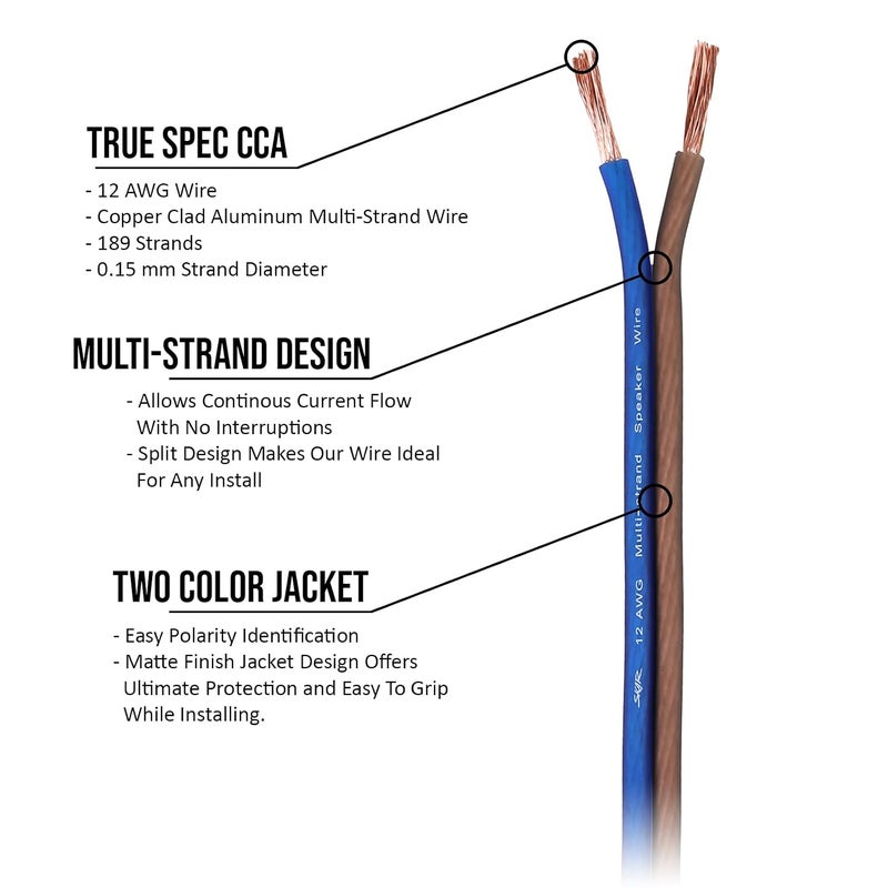 SKAR AUDIO 12 Gauge AWG Audio Speaker Wire - 30 Feet (Blue/Brown) - Image 4