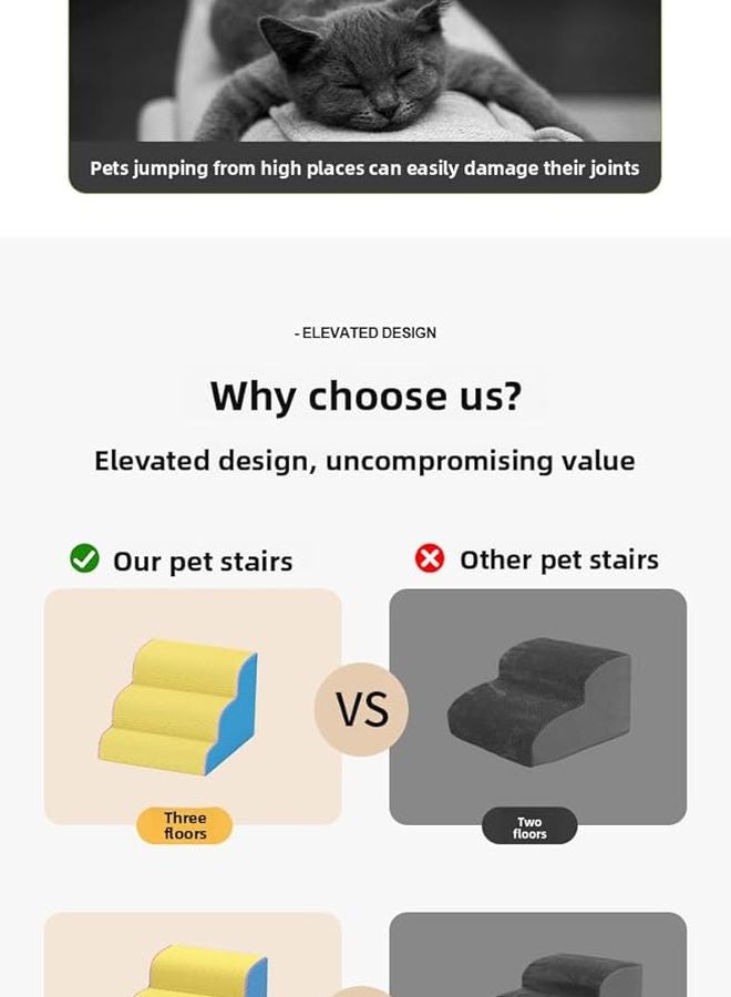 3 Tier Pet Stairs For Small Dogs Cats Non Slip Washable Pet Steps Gray 30CM - Image 3