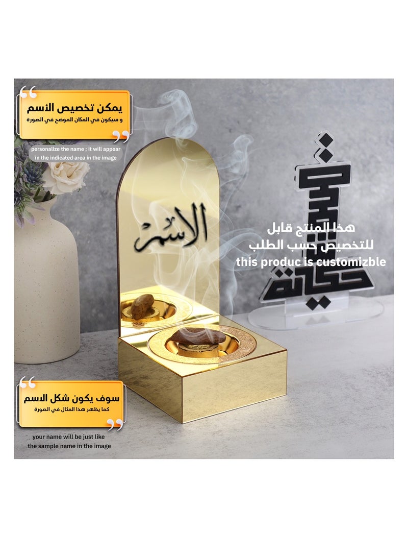 حكاية شمعة مبخره بخور مصنوعه من الاكريليك الفاخر ، مبخرة باسم قابل للتخصيص "باسمك او اسم من تحب "بتصميم مميز وبلون ذهبي - Image 4