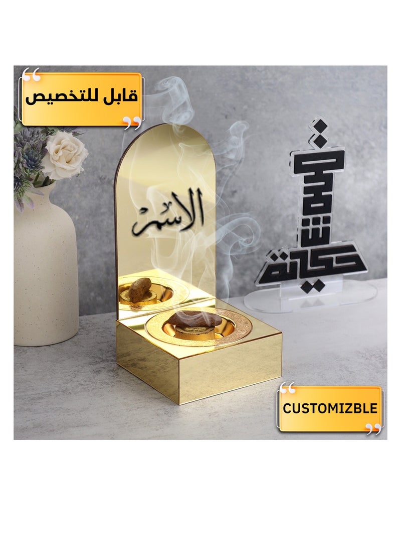 حكاية شمعة مبخره بخور مصنوعه من الاكريليك الفاخر ، مبخرة باسم قابل للتخصيص "باسمك او اسم من تحب "بتصميم مميز وبلون ذهبي - Image 2