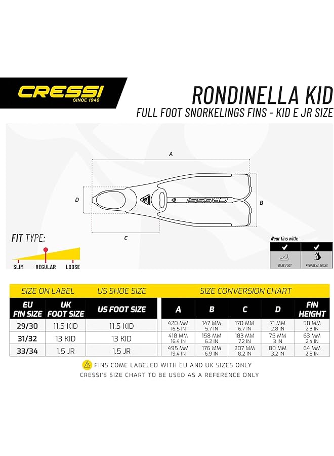 Cressi Rondinella Full Foot Snorkeling/Free Diving Fins (Made In Italy) - Image 5