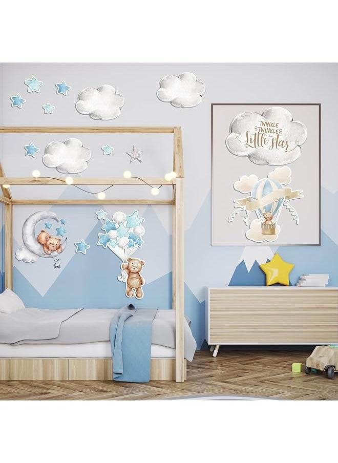 erorex Bear Wall Decals Decor Tedy Bear Sleeping On The Moon And Stars Wall Stickers For Kids Baby Room Decor Sweet Dream Moon Hot Air Star Baby Nursery Decor Baby Shower Room Kid Bedroom Playroom Blue  - Image 4