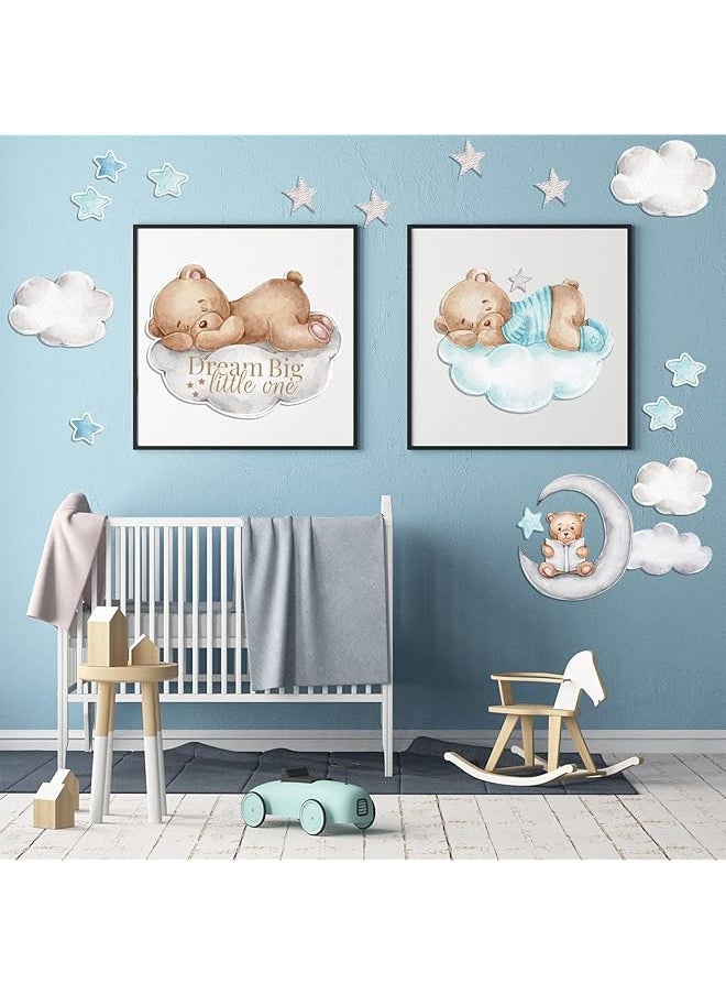 erorex Bear Wall Decals Decor Tedy Bear Sleeping On The Moon And Stars Wall Stickers For Kids Baby Room Decor Sweet Dream Moon Hot Air Star Baby Nursery Decor Baby Shower Room Kid Bedroom Playroom Blue  - Image 3
