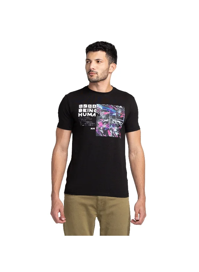 Being Human Mens Black Round Neck Short Sleeve T-Shirt