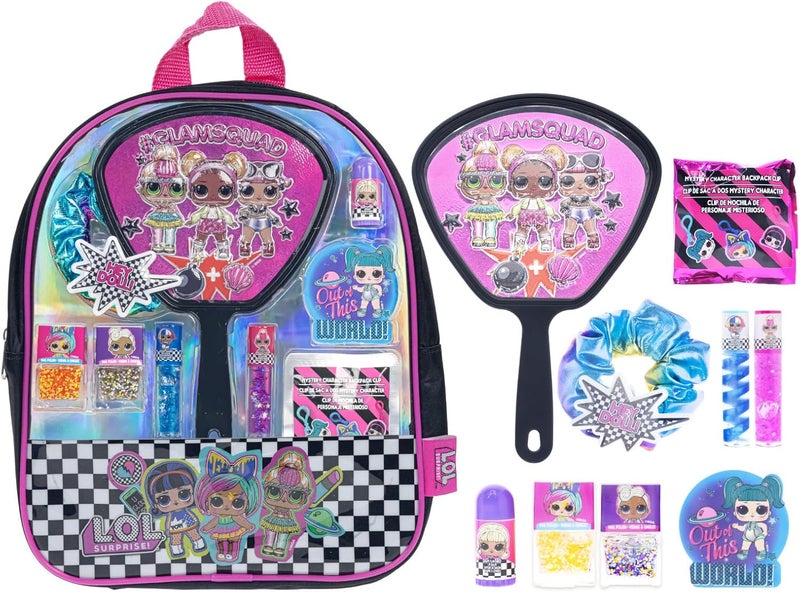 TOWNLEY GIRL L.O.L. Surprise! Townley Girl Backpack Cosmetic Makeup Set 10 Pieces, Including Lip Gloss, Nail Polish, Scrunchy, Mirror and Surprise Keychain, Ages 5+ Perfect for Parties, Sleepovers and Makeovers 