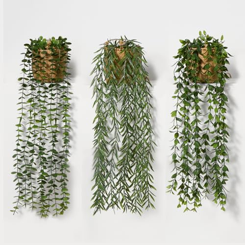 Mokof 3 Pack Artificial Hanging Plants in Boho Handwoven Baskets for Living Room Bedroom Bathroom Wall Shelf Decor - Image 3