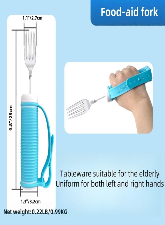 UKYCEORA Tremors Elderly Assistance Products,Spoon and Fork Three Piece Set,Handicap Accessories for Daily Living,Adaptive Equipment with Blue Handle Belt,Aids for Living,Eating Utensils Sets. - Image 5