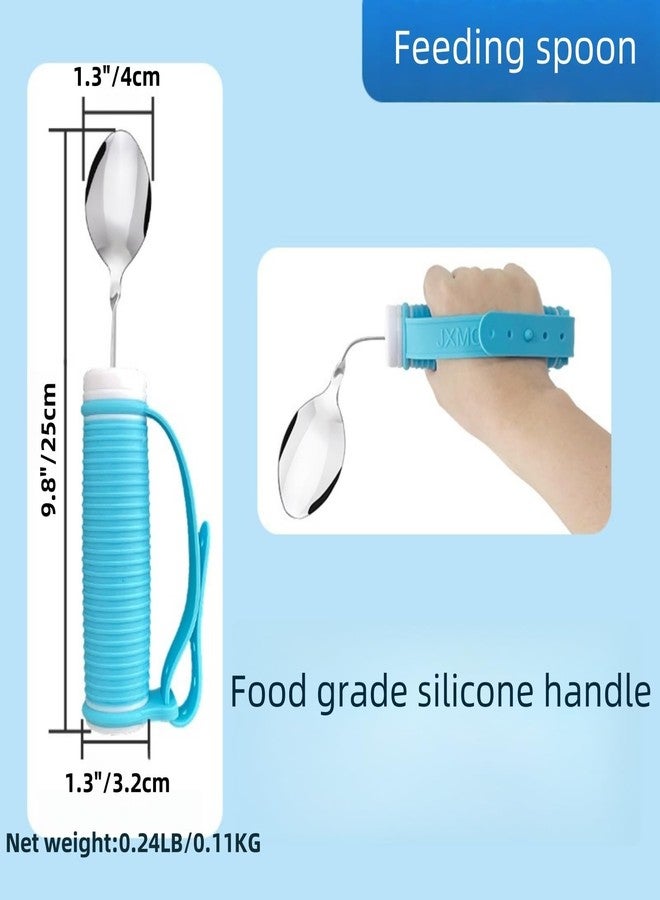 UKYCEORA Tremors Elderly Assistance Products,Spoon and Fork Three Piece Set,Handicap Accessories for Daily Living,Adaptive Equipment with Blue Handle Belt,Aids for Living,Eating Utensils Sets. - Image 4