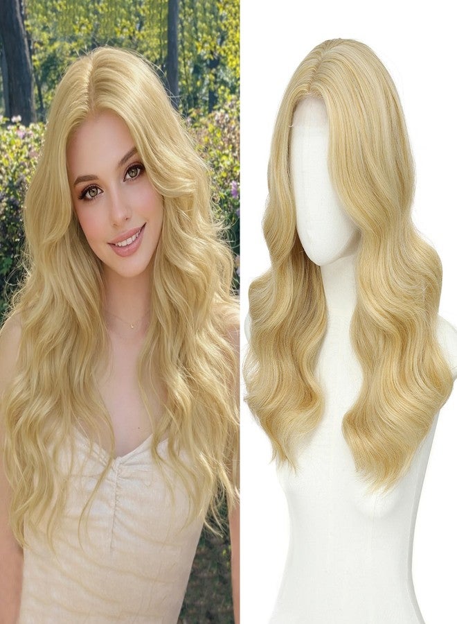 MORICA Blonde Wigs for Women 18 Inch Middle Part Medium Length Short Curly Wavy Wigs,Natural Synthetic Hair Womens Wigs for Daily Party/Halloween Use（18inch，Blonde） - Image 1