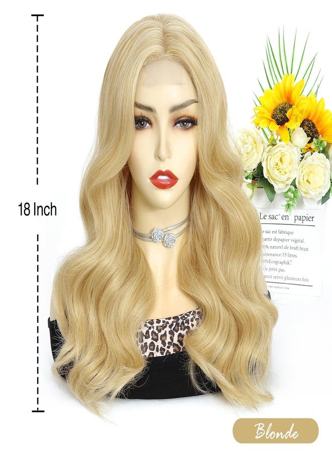 MORICA Blonde Wigs for Women 18 Inch Middle Part Medium Length Short Curly Wavy Wigs,Natural Synthetic Hair Womens Wigs for Daily Party/Halloween Use（18inch，Blonde） - Image 2