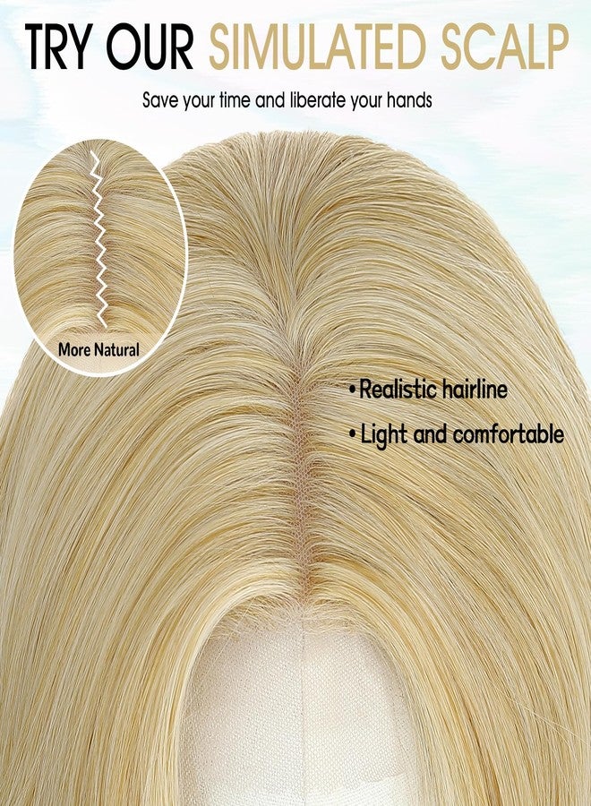 MORICA Blonde Wigs for Women 18 Inch Middle Part Medium Length Short Curly Wavy Wigs,Natural Synthetic Hair Womens Wigs for Daily Party/Halloween Use（18inch，Blonde） - Image 3