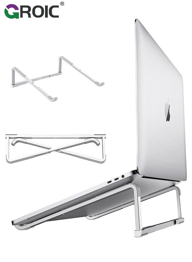 GROIC Laptop Stand for Desk Adjustable Foldable Lightweight Aluminum Holder Riser, Flat Folding Storage/Travel  - Image 1