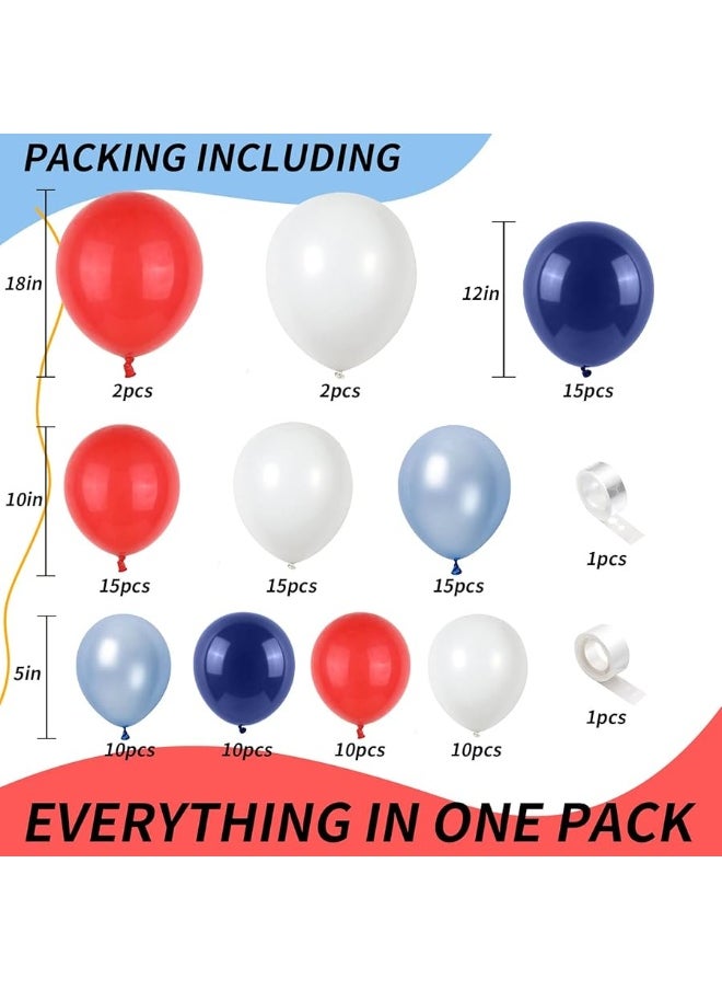 Isndare - Red Blue White Balloons Garland Arch Kit Navy Blue Pearl Light Blue Red White Latex Balloon for Superhero Birthday Baseball Party Supplies Nautical Britain Sporting Events National Day Decoration - Image 1