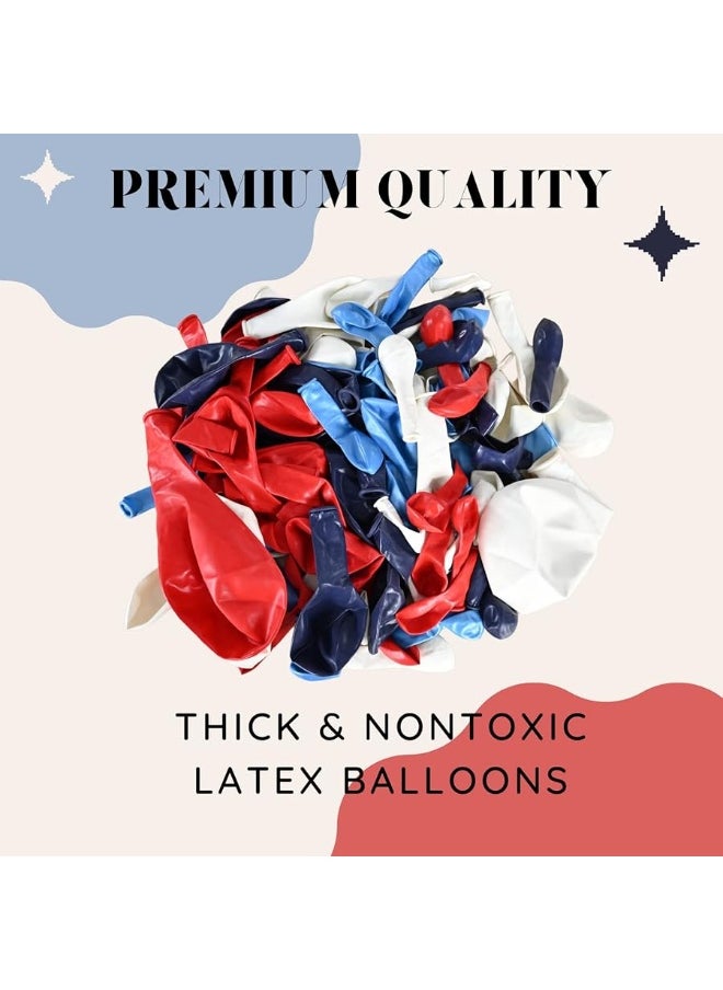 Isndare - Red Blue White Balloons Garland Arch Kit Navy Blue Pearl Light Blue Red White Latex Balloon for Superhero Birthday Baseball Party Supplies Nautical Britain Sporting Events National Day Decoration - Image 1