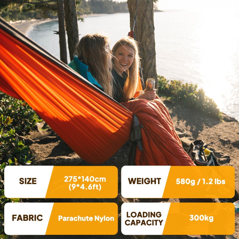 NATUREFUN Ultra-Light Travel Camping Hammock | 300kg Load Capacity,(275 x 140 cm) Breathable,Quick-Drying Parachute Nylon | 2 x Premium Carabiners,2 x Nylon Slings Included | Outdoor Indoor Garden - Image 2