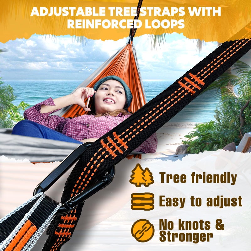 NATUREFUN Ultra-Light Travel Camping Hammock | 300kg Load Capacity,(275 x 140 cm) Breathable,Quick-Drying Parachute Nylon | 2 x Premium Carabiners,2 x Nylon Slings Included | Outdoor Indoor Garden - Image 3