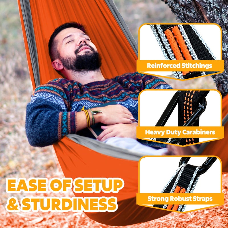 NATUREFUN Ultra-Light Travel Camping Hammock | 300kg Load Capacity,(275 x 140 cm) Breathable,Quick-Drying Parachute Nylon | 2 x Premium Carabiners,2 x Nylon Slings Included | Outdoor Indoor Garden - Image 5