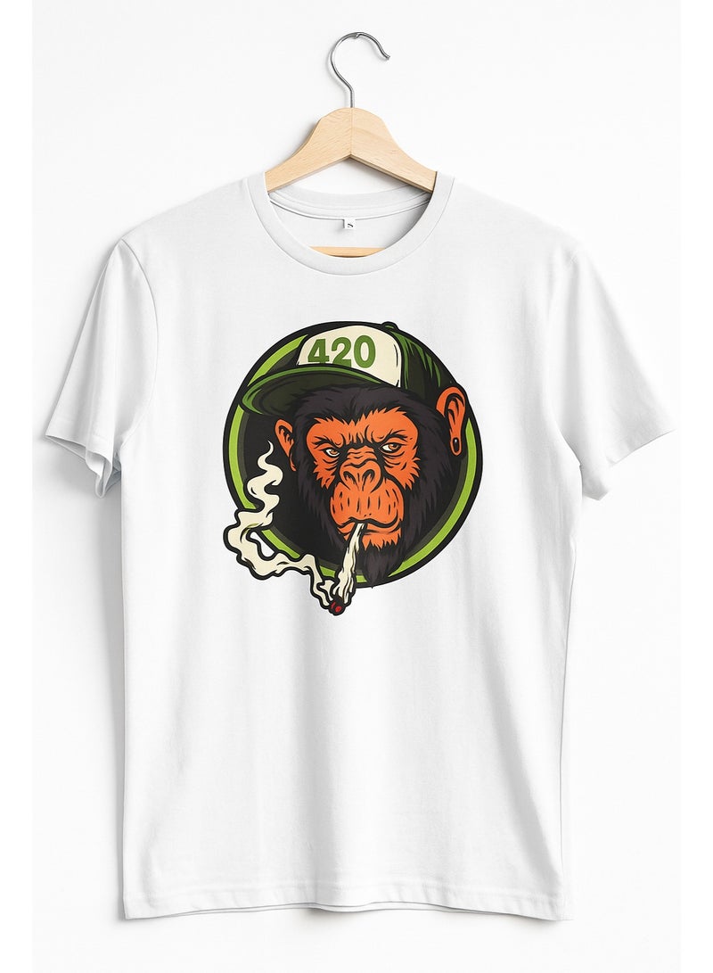 Rannah's Closet Men’s Cotton Rich White T-Shirt – Bold Chimp Graphic Print, Casual Streetwear - Image 1