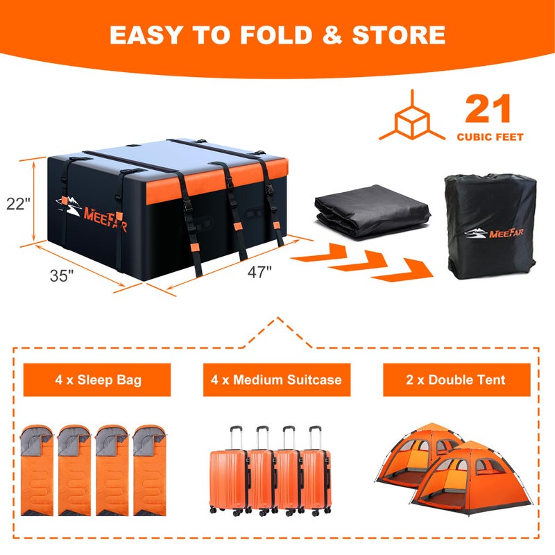 MeeFar Rooftop Cargo Carrier Car Roof Bag 21 Cubic Feet 100% Waterproof Car Top Carrier, Fits All Vehicle with/Without Rack,Include Anti-Slip Mat,10 Reinforced Straps,6 Door Hooks,Luggage Lock - Image 5