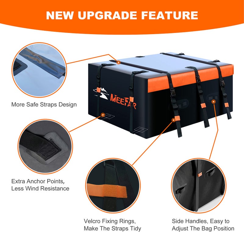 MeeFar Rooftop Cargo Carrier Car Roof Bag 21 Cubic Feet 100% Waterproof Car Top Carrier, Fits All Vehicle with/Without Rack,Include Anti-Slip Mat,10 Reinforced Straps,6 Door Hooks,Luggage Lock - Image 3