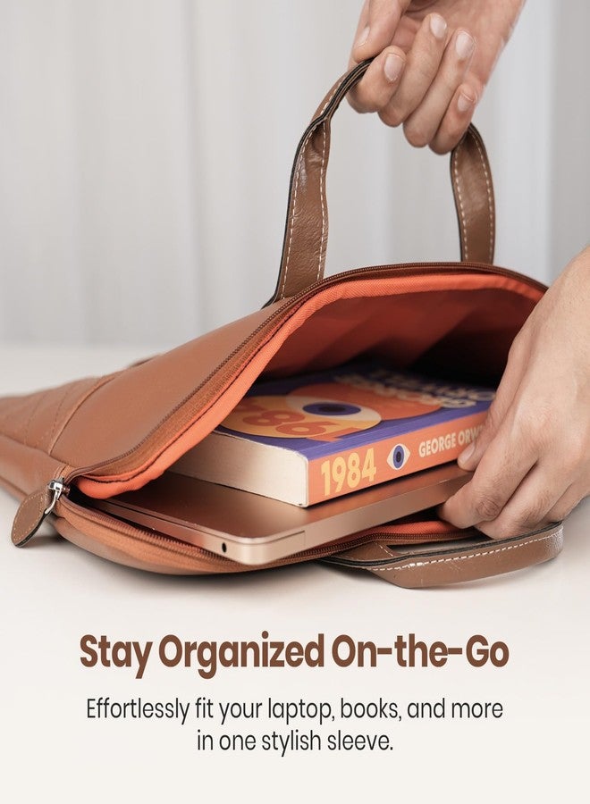 Portronics Encase 104 Laptop Sleeve for 15.6 Inch Laptops, PU Leather Office Bag with Trolley Strap, Smart Inner Pocket, Comes with Handle & Accessory Pockets, Office Laptop Bag/Case/Cover (Brown) - Image 3