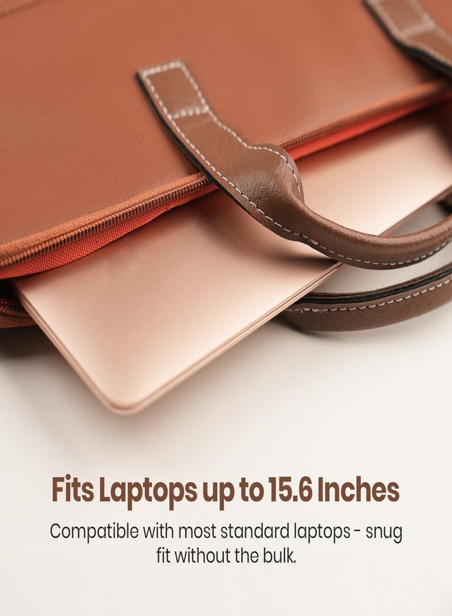 Portronics Encase 104 Laptop Sleeve for 15.6 Inch Laptops, PU Leather Office Bag with Trolley Strap, Smart Inner Pocket, Comes with Handle & Accessory Pockets, Office Laptop Bag/Case/Cover (Brown) - Image 5