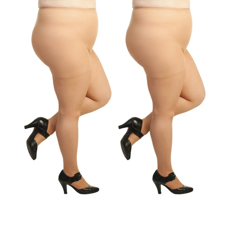 Silky Toes Plus Size Pantyhose for Women Soft Sheer Queen Tights No Rip or Run 2 Pairs (Queen Pettite  Suntan) 
