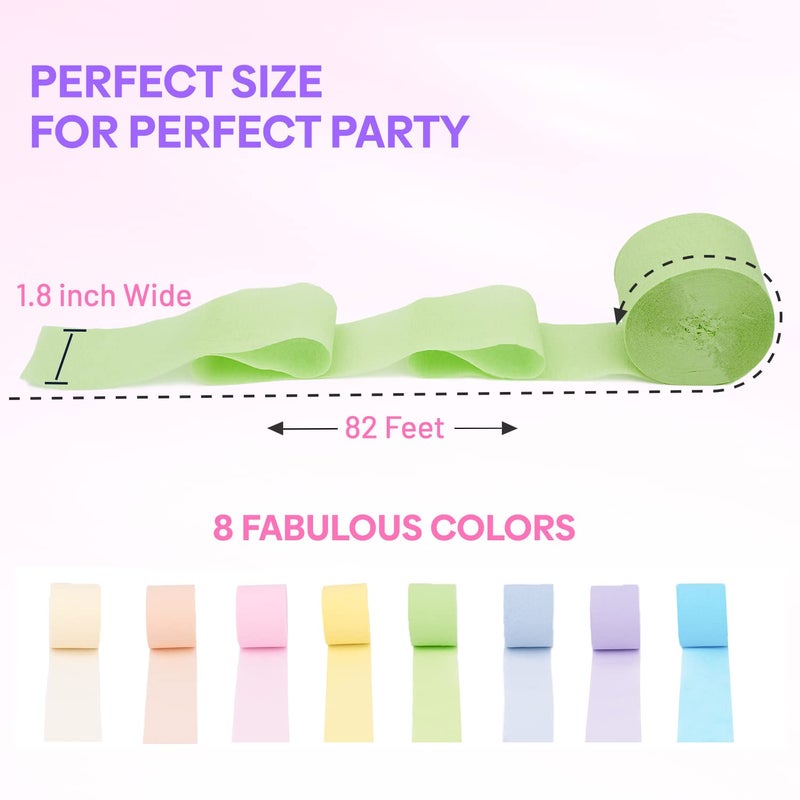 Captain Decor 8 Pastel Streamers, 656ft Pack of Pastel Birthday Decorations, Rainbow Party Decorations, Backdrop Party Supplies for Wedding Decor (1.8 inch x 82 ft/Roll) - Image 3