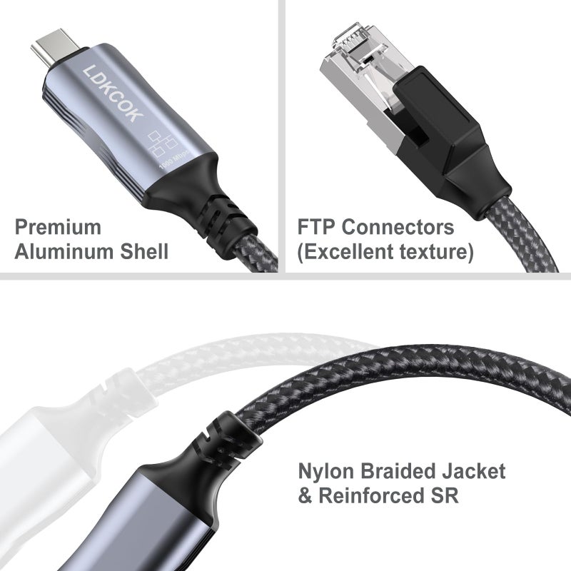LDKCOK USB C to Ethernet Cable, Type C to RJ45 LAN Cord, for MacBook Pro/Air, iPad Pro, iPhone 15 Series, Galaxy, Smartphone, Laptop, PC (6 Feet) - Image 5