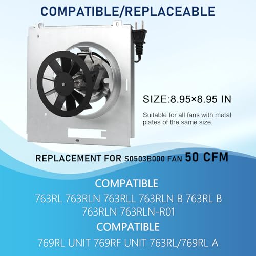 Motoasis 【Upgrade】 763RLN 50CFM Fan, Compatible with Nutone 763RL B Unit Fan Motor, 763RL/769RL A 763RLN-R01 Bathroom Fan, Fit 769RF/769RL B, 2.0 Sone,S0503B000,9"x9" - Image 2