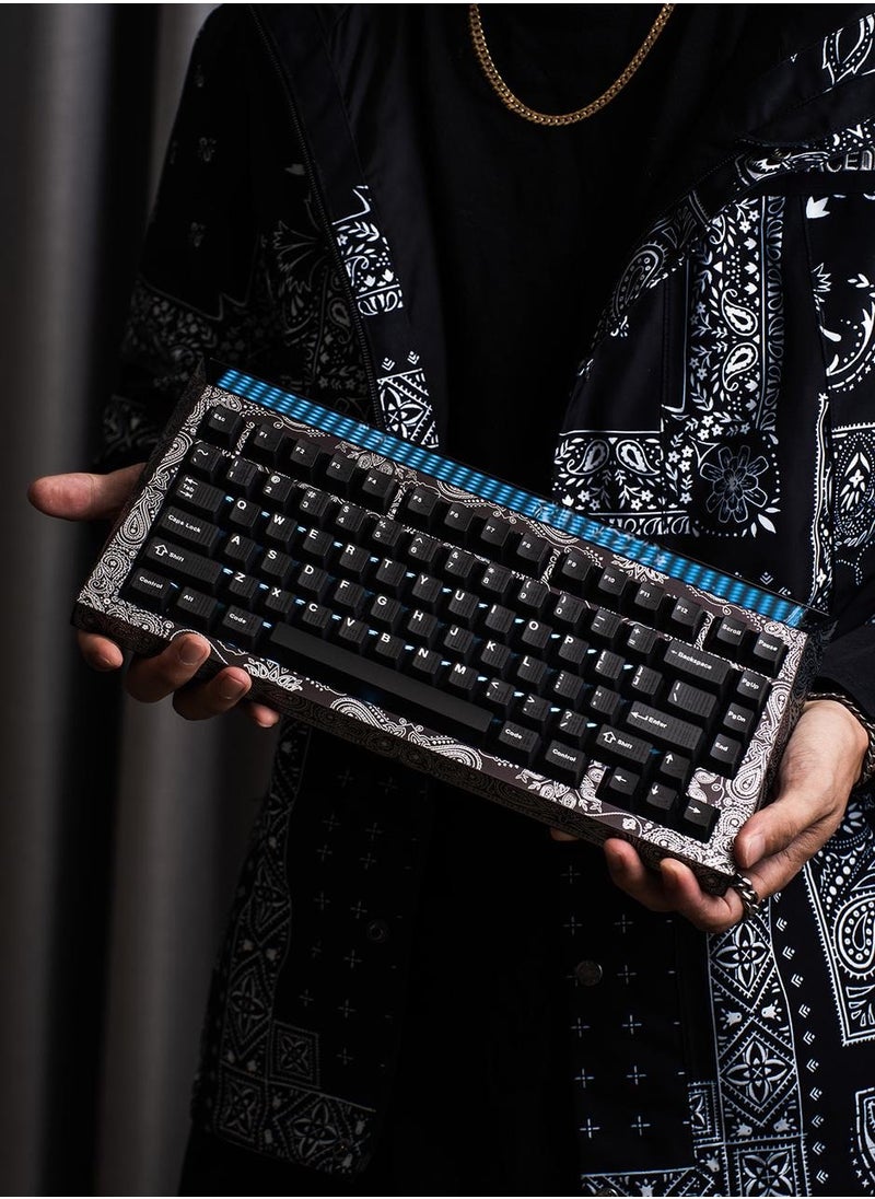 Angry Miao Angry Miao Cyberboard R4 Paisley Bundle Hotswap RGB Backlit Keyboard Bluetooth Wireless Custom Mechanical Keyboard Wireless Charging Pc Gamer Latency Tri-Mode Connection Leaf Spring Mount Hotswapable Switch  - Image 2