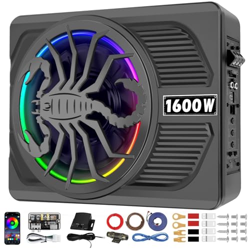 TZGBASS 2026 Upgraded 1600W Slim Underseat Car Subwoofer and Amp Package with RGB Beat-Synced Light, Individual Control for Low Pass/Gain/Boost Bass, Clean Deep Bass Perfect for Truck, SUV, Jeep - Image 1