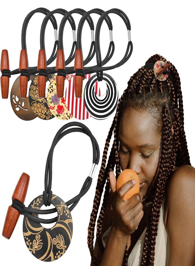 Fscwlmon 6 Pcs Discs Elastic Hair Tie for Dreadlock Accessories Extra Long Locs Rubber Band Dread Ponytail Holder Wood knot Carving Embedded Horn Toggle Bands Thick Hair for Men Women Motifs - Image 1
