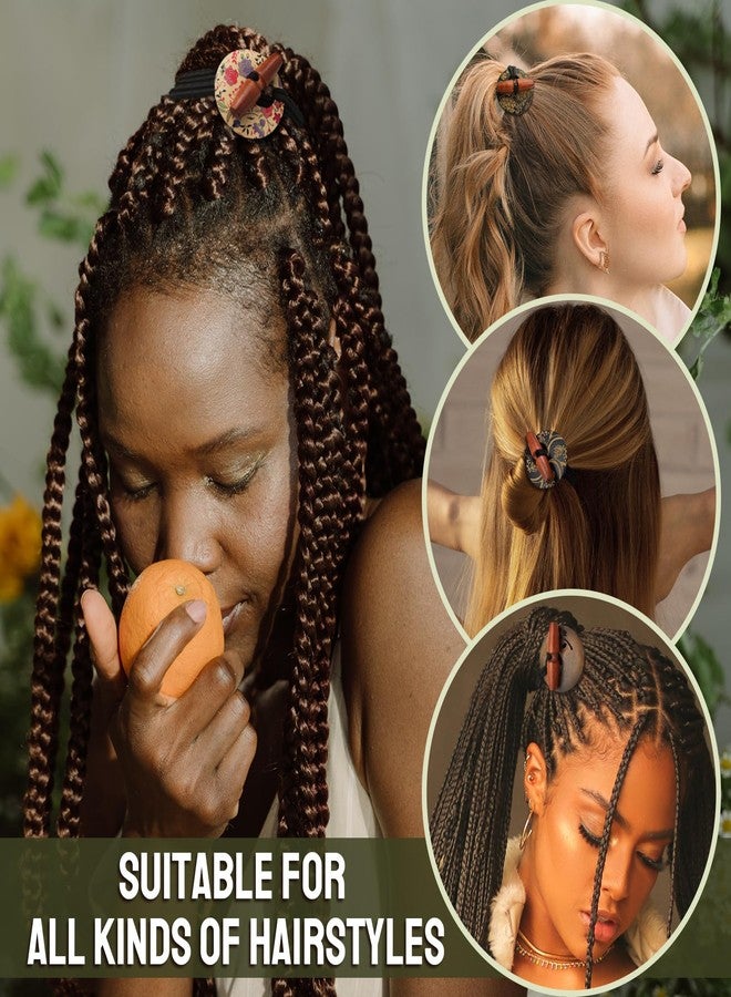 Fscwlmon 6 Pcs Discs Elastic Hair Tie for Dreadlock Accessories Extra Long Locs Rubber Band Dread Ponytail Holder Wood knot Carving Embedded Horn Toggle Bands Thick Hair for Men Women Motifs - Image 3