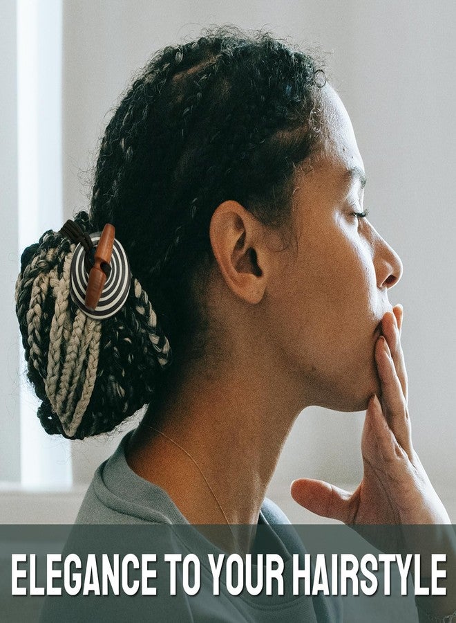 Fscwlmon 6 Pcs Discs Elastic Hair Tie for Dreadlock Accessories Extra Long Locs Rubber Band Dread Ponytail Holder Wood knot Carving Embedded Horn Toggle Bands Thick Hair for Men Women Motifs - Image 4