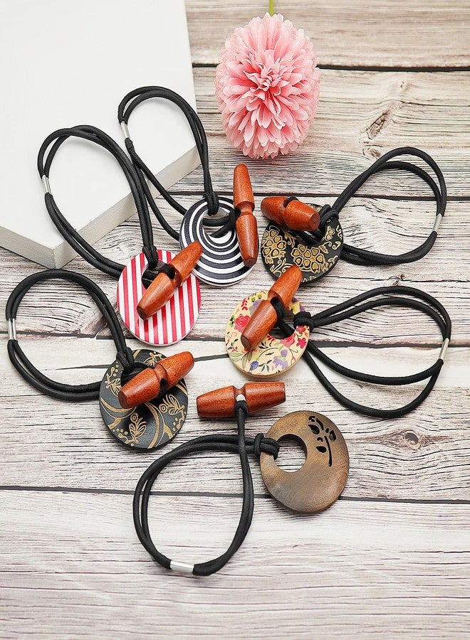 Fscwlmon 6 Pcs Discs Elastic Hair Tie for Dreadlock Accessories Extra Long Locs Rubber Band Dread Ponytail Holder Wood knot Carving Embedded Horn Toggle Bands Thick Hair for Men Women Motifs - Image 2