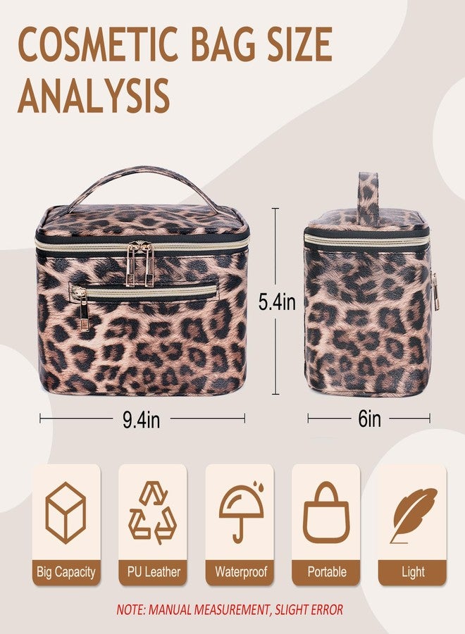 FITINI Travel Leopard Makeup Bag Cosmetic Bag with Zipper,Large Capacity Waterproof Toiletry Organizer Bag for Women Purse With Handle Zipper Brush Pouch - Image 2