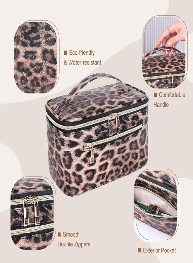 FITINI Travel Leopard Makeup Bag Cosmetic Bag with Zipper,Large Capacity Waterproof Toiletry Organizer Bag for Women Purse With Handle Zipper Brush Pouch - Image 3
