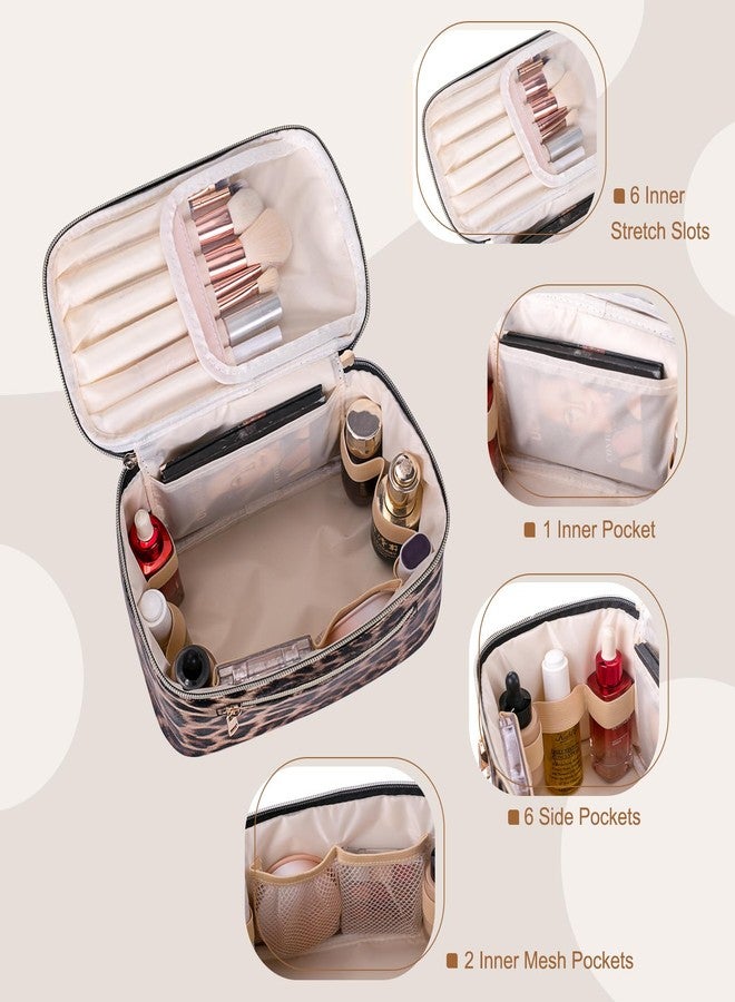FITINI Travel Leopard Makeup Bag Cosmetic Bag with Zipper,Large Capacity Waterproof Toiletry Organizer Bag for Women Purse With Handle Zipper Brush Pouch - Image 4