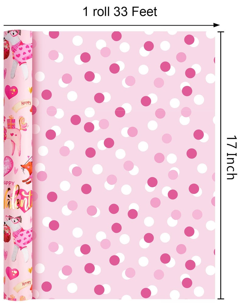 MAYPLUSS Valentines Day Wrapping Paper, Pink Heart Wrap Paper Cute Dog Gift Wrapping Roll for Girl Anniversaries Romantic Celebration, 17IN X 33FT - Image 5