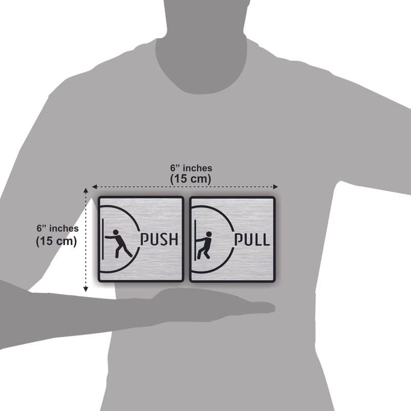 BerryBox PUSH PULL Brushed Silver Black Room Sign 6 INCH * 6 INCH Self-Adhesive Sign for Business Office Corporate Hotel Company Factory Club Commercial Malls. - Image 2