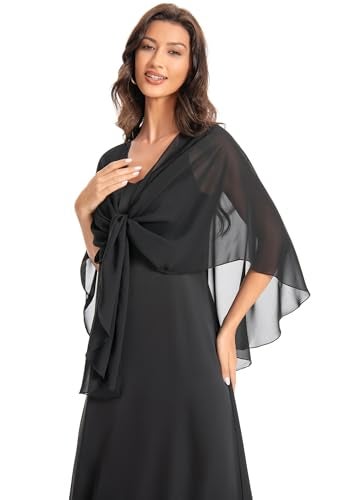 Hotshawl Womens Chiffon Shawls and Wraps, Wedding Party Shawl Scarf for Evening Dresses (Black) - Image 2